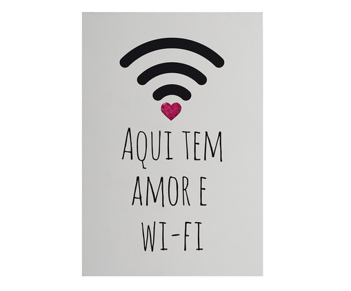 Placa de Madeira Estampada Aqui Tem Amor e Wi-Fi, Preto, Branco | WestwingNow
