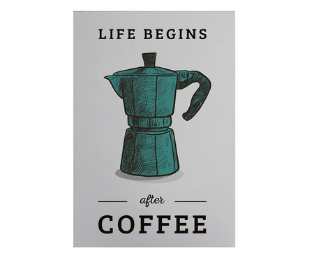 Placa de Madeira Estampada Life Begins After Coffe