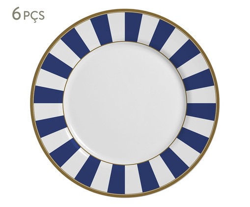 Jogo de Pratos Rasos Stripe Azul, Branco | WestwingNow