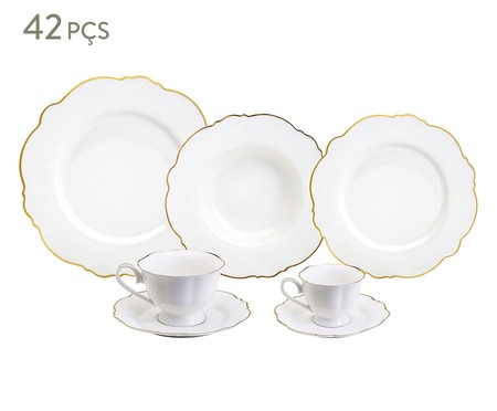 Aparelho de Jantar em Porcelana com Fio Dourado Maldivas