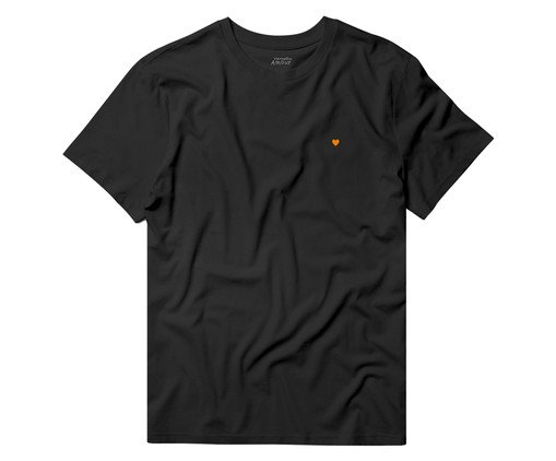 Camiseta Coração Preta e Laranja, Preto | WestwingNow