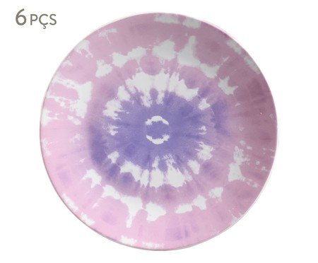 Jogo de Pratos Rasos Tie Dye Rosa