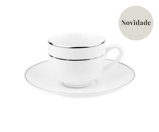 Xícara para Chá com Filete Prata Double, Branco | WestwingNow