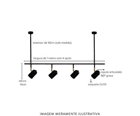 Trilho de Teto Ewa com 4 Spots com Extensor Preto | Westwing