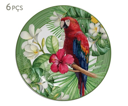 Jogo de Pratos para Sobremesa Macaw em Cerâmica - Colorido