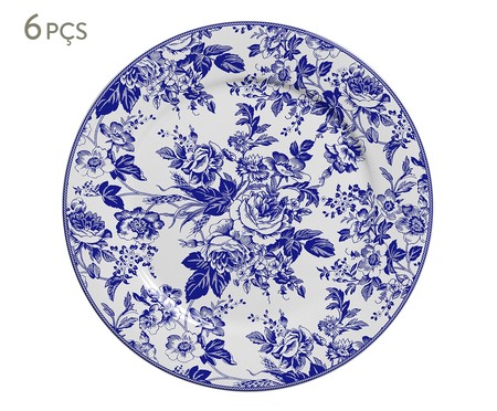 Jogo de Pratos Rasos em Cerâmica Blue Garden - Azul