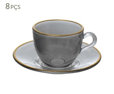 Jogo de Xícaras para Café com Borda Dourarada Menfis Preta | Westwing