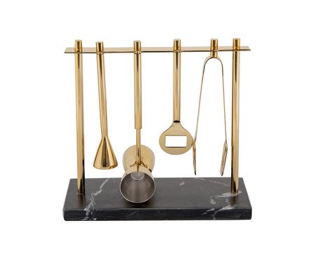 Jogo para Bar em Inox com Base Madeira II - Dourado | Westwing