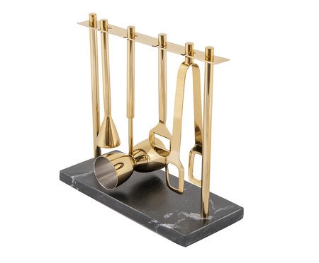 Jogo para Bar em Inox com Base Madeira II - Dourado | Westwing