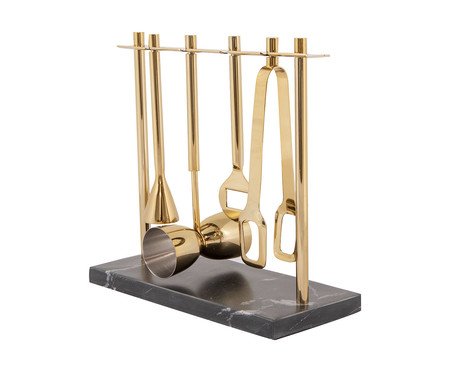 Jogo para Bar em Inox com Base Madeira II - Dourado | Westwing