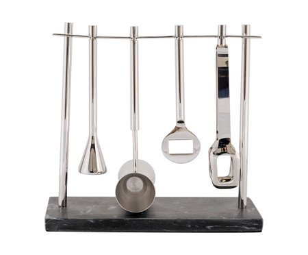 Jogo para Bar em Inox com Base Madeira II - Prateado | Westwing