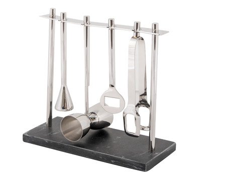 Jogo para Bar em Inox com Base Madeira II - Prateado | Westwing