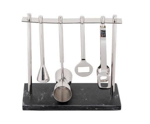 Jogo para Bar em Inox com Base Madeira II - Prateado, silver or metallic | WestwingNow