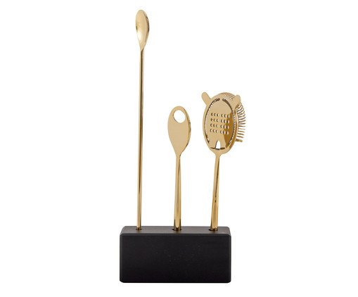 Jogo para Bar em Inox com Base Madeira III - Dourado, gold | WestwingNow