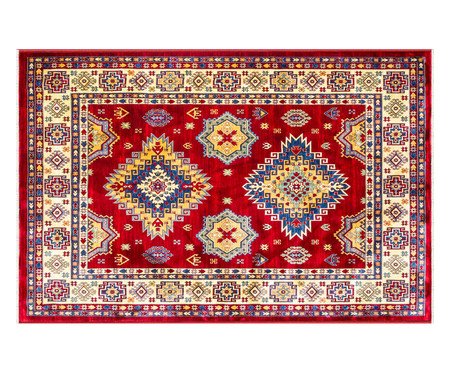 Tapete Turco Kasakh Mira - Vermelho, Creme e Azul | Westwing