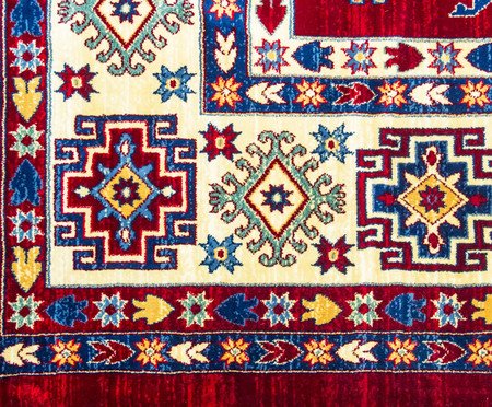Tapete Turco Kasakh Mira - Vermelho, Creme e Azul | Westwing