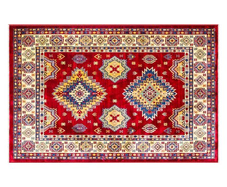 Tapete Turco Kasakh Mira - Vermelho, Creme e Azul | Westwing