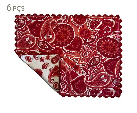 Jogo de Lugares Americanos Paisley Vermelho