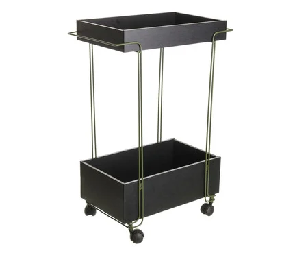 Carrinho com 02 Andares Verde Oliva e Preto