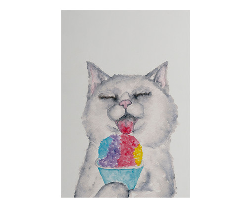 Placa de Madeira Estampada Gato Tomando Sorvete, Colorido | WestwingNow