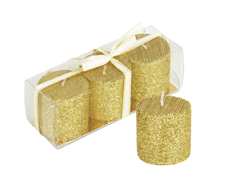 Jogo de Velas Redondas com Glitter - Dourado