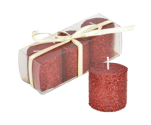 Jogo de Velas Redondas com Glitter - Vermelho, red | WestwingNow