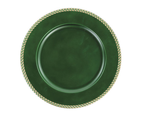 Sousplat Matte com Borda Trabalhada - Verde e Dourado