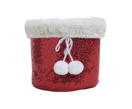 Cachepot em Tecido com Borda Plush, Pompons e Paetê