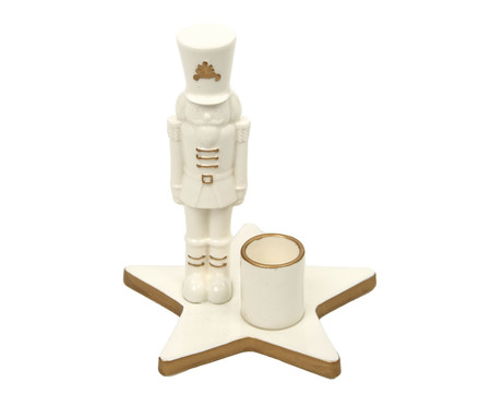 Porta-Velas Soldado de Chumbo - Branco e Dourado