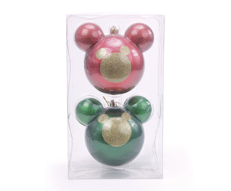 Dupla de Bolas Natalinas Grandes Mickey com Glitter