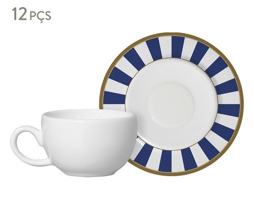 Jogo de Xícaras de Café com Pires Stripe Azul, Branco | WestwingNow