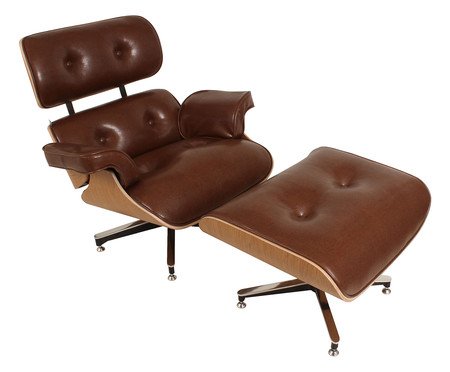 Poltrona e Pufe em Courino Charles Eames - Café e Imbuia