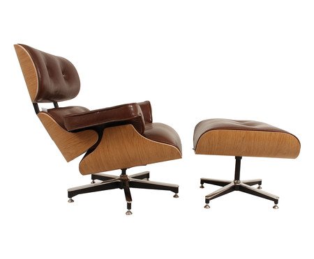 Poltrona e Pufe em Courino Charles Eames - Café e Imbuia | Westwing