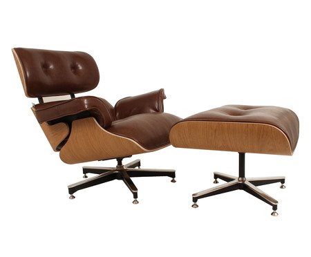 Poltrona e Pufe em Courino Charles Eames - Café e Imbuia | Westwing