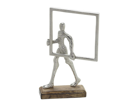 Escultura Homem com Quadrado - Prateado