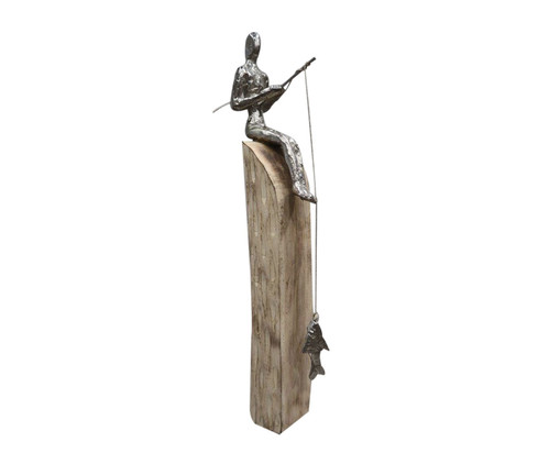 Escultura em Madeira Fishing II - Marrom, brown | WestwingNow