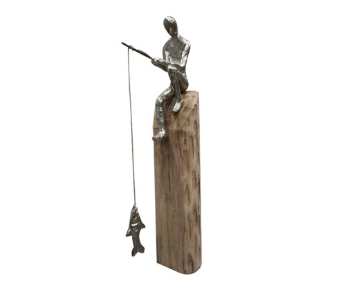 Escultura em Madeira Fishing I - Marrom, brown | WestwingNow