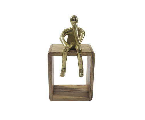 Escultura com Base em Madeira Eddie - Dourado, gold | WestwingNow