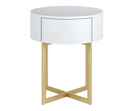 Mesa de Cabeceira Redonda Pecci Branco e Dourado | Westwing