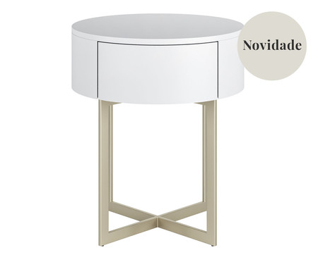 Mesa de Cabeceira Redonda Pecci Branco e Champanhe