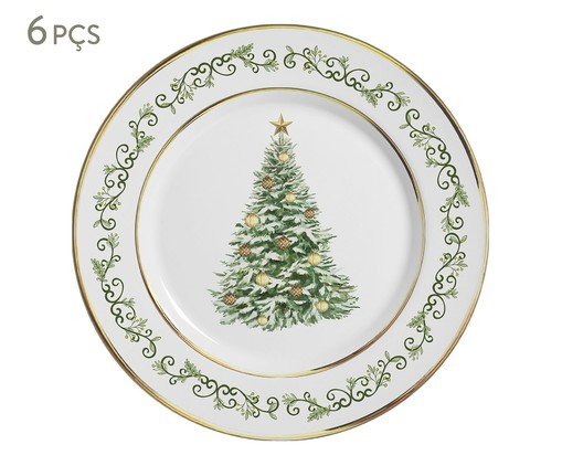 Jogo de Pratos para Sobremesa Christmas com Filete Dourado, Branco | WestwingNow