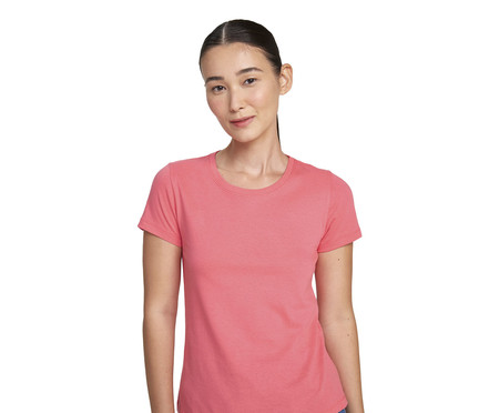 Blusa Feminina Básica Manga Curta Rosa Médio