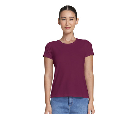 Blusa Feminina Básica Manga Curta Roxo Escuro