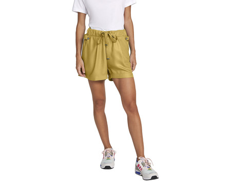 Shorts Básico Feminino Cintura Média Em Viscose Amarelo Médio