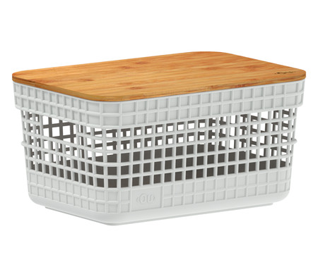 Cesto com Tampa em Bambu Grid II Branco | WestwingNow