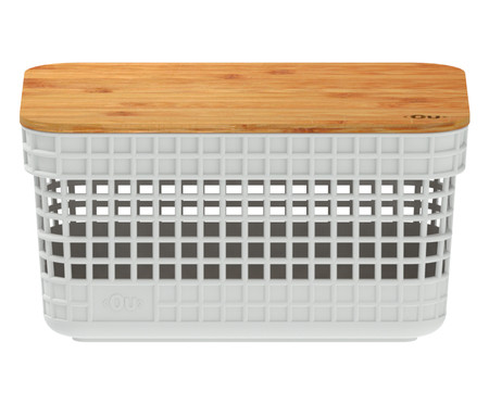 Cesto com Tampa em Bambu Grid II Branco | WestwingNow