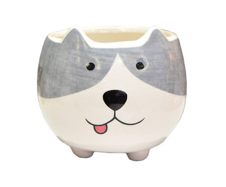 Cachepot em Porcelana Cão - Cinza