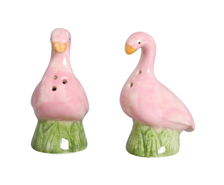Jogo de Saleiro e Pimenteiro em Cerâmica Flamingo - Rosa