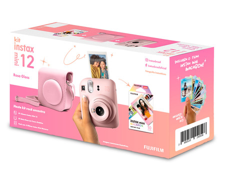 Kit Câmera Instax Mini 12 com pack 10 fotos Macaron e Bolsa - Rosa Gloss | WestwingNow