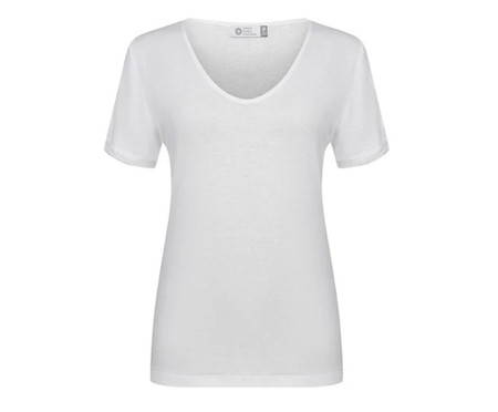 T-Shirt em Linho Gola V Branco